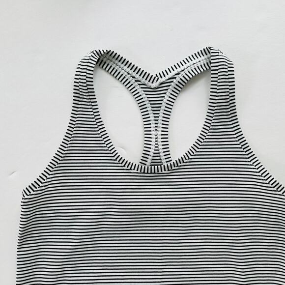 Lululemon Cool Racerback Tank Top Hyper Stripe White Black Size 10 Luon Yoga Gym - Picture 3 of 4